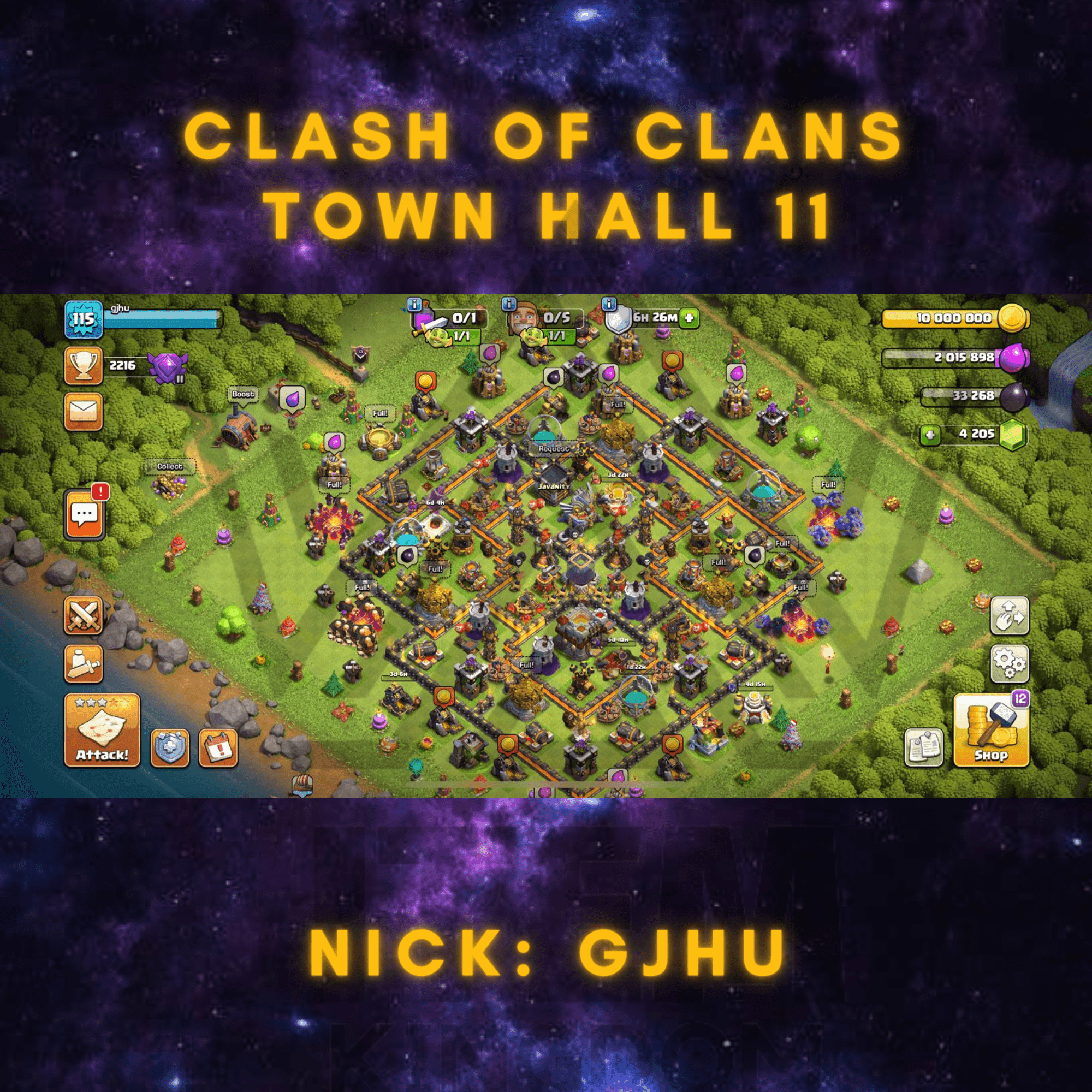 Clash Of Clans COC Account for Sale Town Hall TH 11 Builder Hall BH 7 Gems 4000 - Item Kingdom