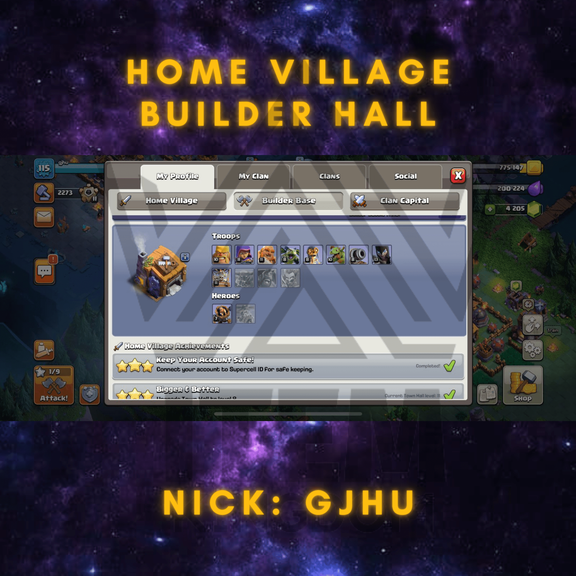 Clash Of Clans COC Account for Sale Town Hall TH 11 Builder Hall BH 7 Gems 4000 - Item Kingdom