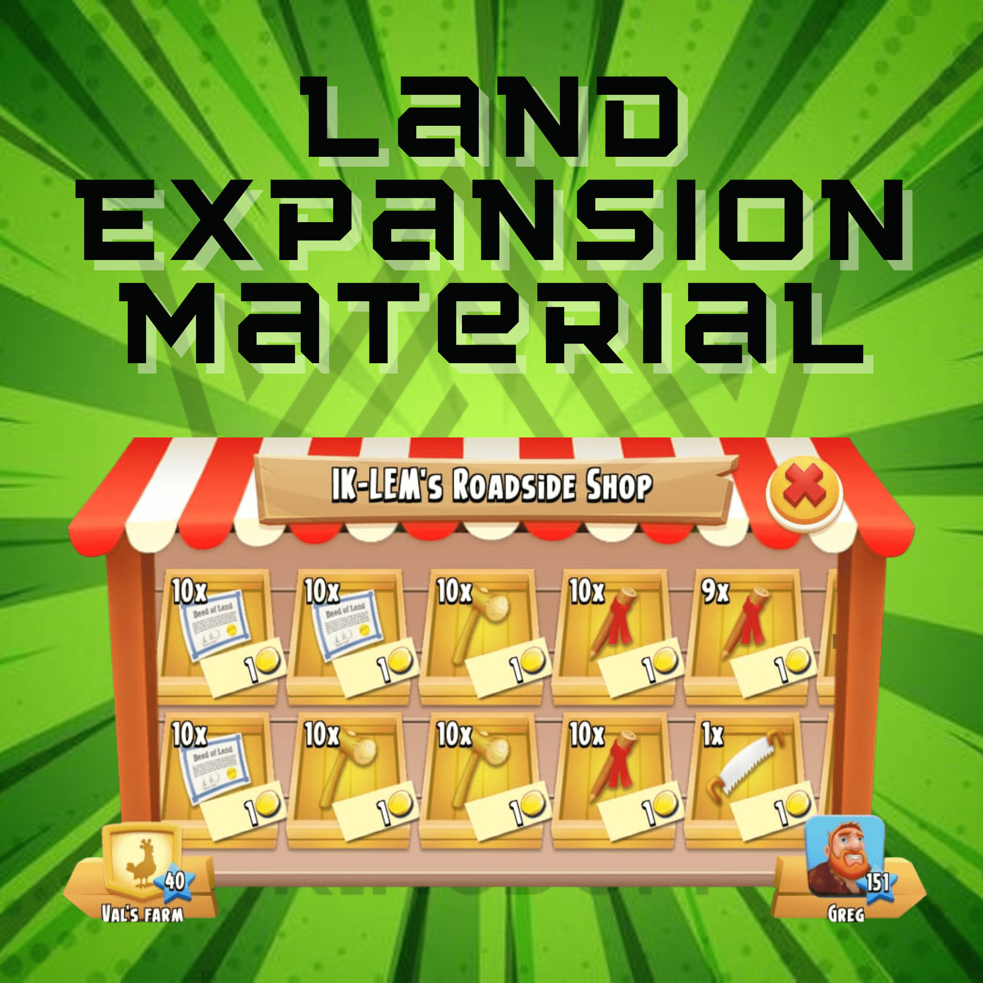 Land Expansion Material LEM Market Stake Land Deed Mallet Hay Day - Item Kingdom